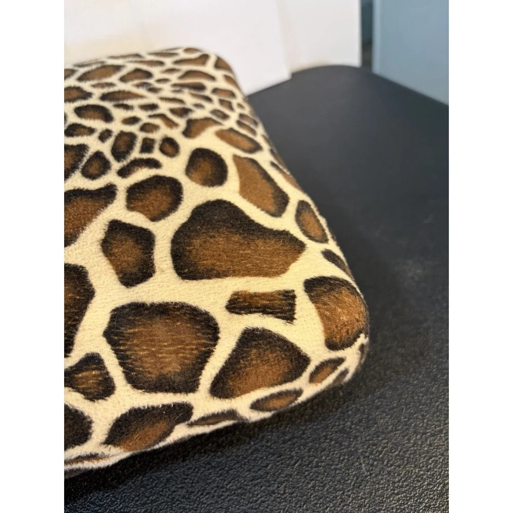 Giraffe Print Flannel Upholstered Foot Stool Ottoman Square Wood Vtg Y2K 12